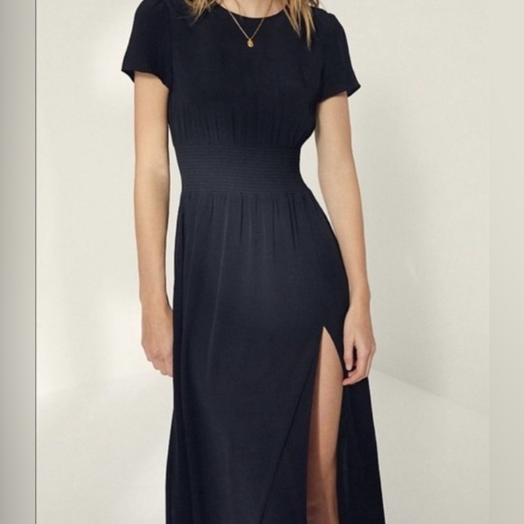 Aritzia Cap-Sleeve Midi-Dress with Side Slit Black and Cream Size XS - Picture 2 of 12